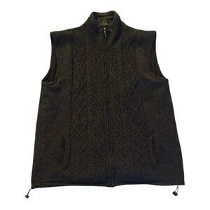 Irish Cable Knit Full Zip Vest | Carraig Donn | Men’s XL | Wool | Dark Grey